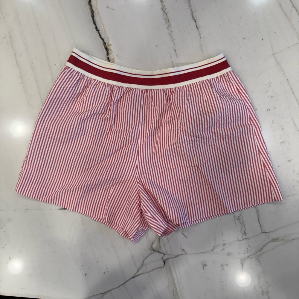 Zara Red and White Striped High Waist Shorts